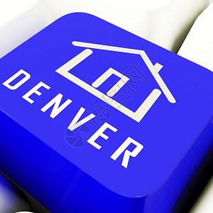 DenverRealEstateKeyIllustratatesColorado财产和投资住房不动产购买和出售3d说明在蓝色展示图片