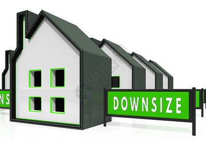 缩小家庭图标意味着将属于退休或预算的财产裁减找到一栋小房子或公寓3d说明图片
