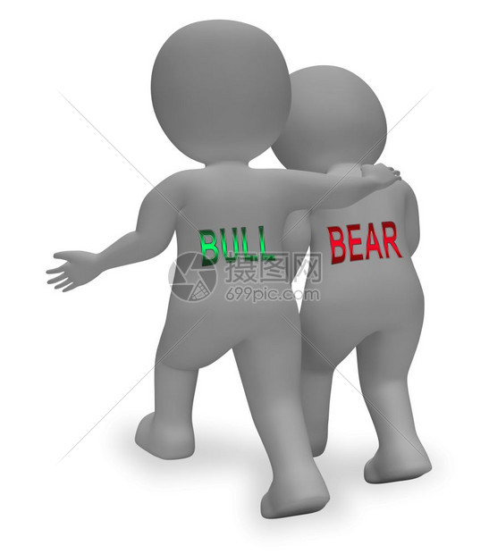 BullVsBear市场男子指利润或损失的投资交易图片