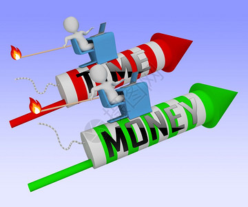 时间轴VY金钱火箭与自由或退休相比收入退出并过上轻松的生活或努力工作3dI插图图片