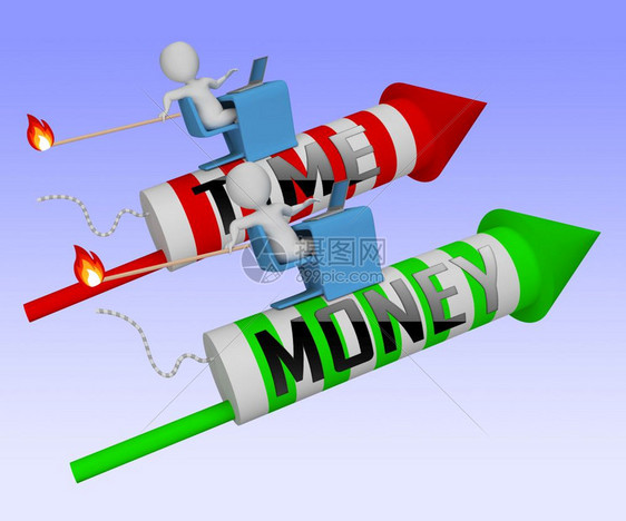 时间轴VY金钱火箭与自由或退休相比收入退出并过上轻松的生活或努力工作3dI插图图片