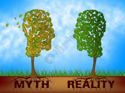 假神话和真实生命的神话与现实文字真象与对立3d插图图片