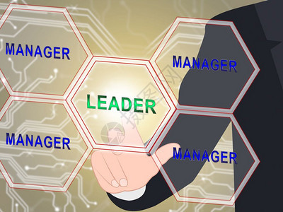 领导者Versus管理者WordsDepicts监督Vs领导与遵守规则和系统相比的企业家愿景3d说明图片