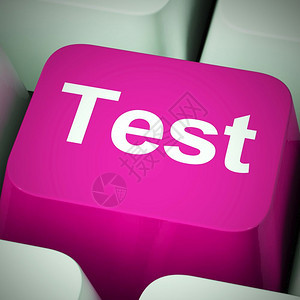 测试概念图标意指贝塔版本或试验在线开发或编程更新3d插图在蓝显示Quiz或在线问卷中测试计算机键图片