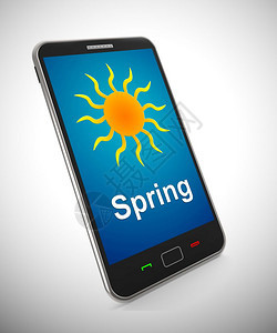 春季气候在变热3D插图移动电话显示阳光天气预报图片