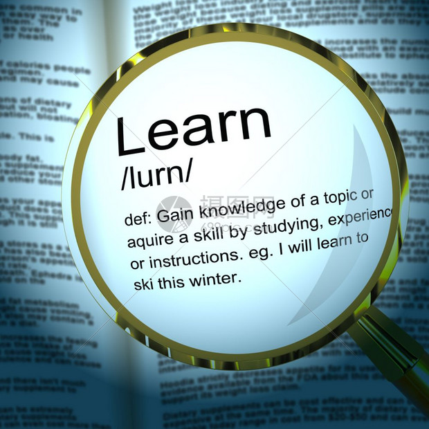学习概念图标意味着学习和理解在校或通过辅导继续教育3d插图学习定义放大符显示知识和学习高清图片下载 正版图片 摄图网