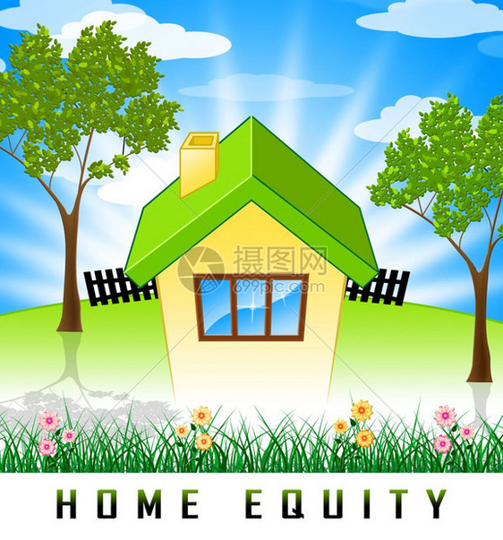 住房产权图标符号意味着来自财产的政信贷额度抵押款或使用住房所有权抵押贷款3d说明图片