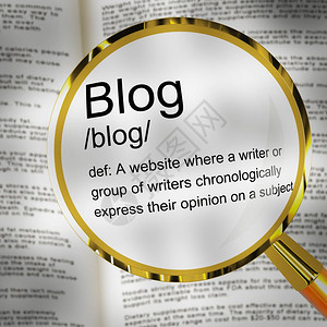 博客或网站图标显示在线期刊和写作Webblog新闻以提供信息和帮助3D插图Blog定义放大镜显示网站博客或图片