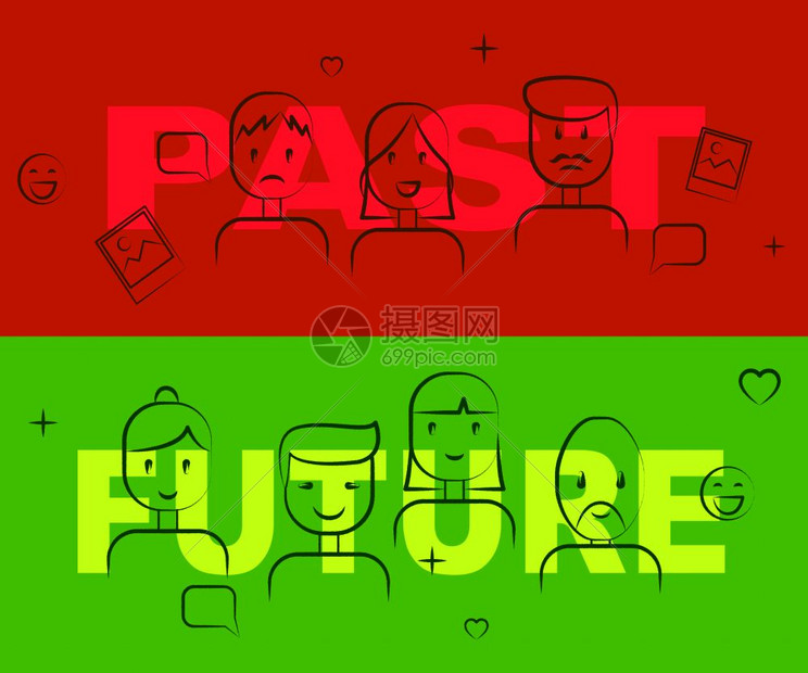 以往的VV未来言词与即将到的未生活相比审视命运和机会3d插图图片