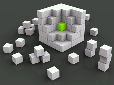 一个人在群中独自一由个的立方体显示在许多其他人群中图片