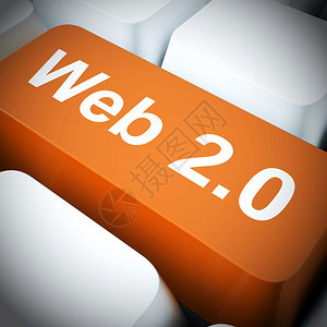 Web20概念图标指连接万维网宽带连通和获取信息3d插图Web2计算机键蓝色显示社会媒体图片