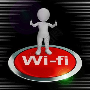 WiFi概念图标系指无线互联网连接使用空波到网络3d插图Wifi按钮显示热点或互联网连接图片