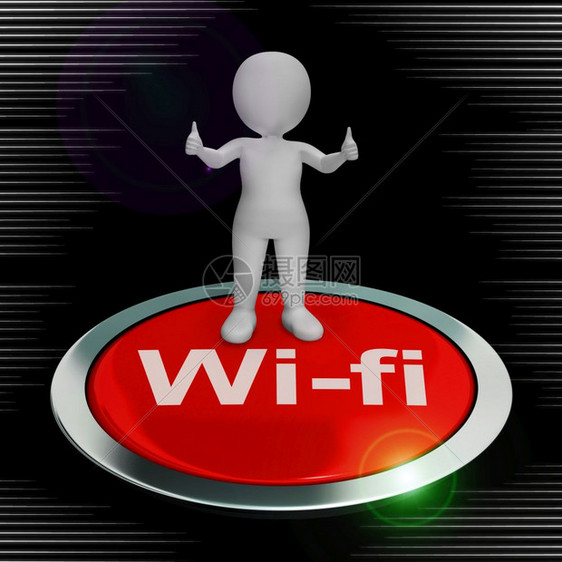 WiFi概念图标系指无线互联网连接使用空波到网络3d插图Wifi按钮显示热点或互联网连接图片