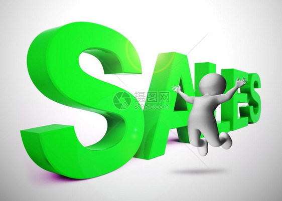 销售概念图标意指零售贸易销或网上消费者或贸易销售3个插图销售单词代表商业销售或图片