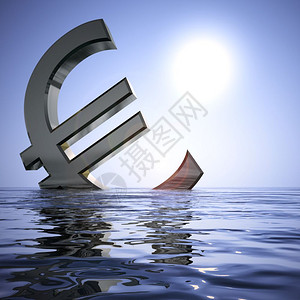 欧元符号概念图标意味着大量资金或储蓄富含现金的欧元3D插图欧元沉入大海显示萧条的衰退和经济下坡图片