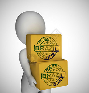 巴西制造的邮票展示在利亚生产或制造的品高质量出口际贸易3个插图在巴西制造的纸箱上印章展示巴西产品图片