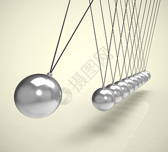 带有球或的牛顿摇篮钟摆显示撞击和效果摇摆催眠物理实验3d插图图片