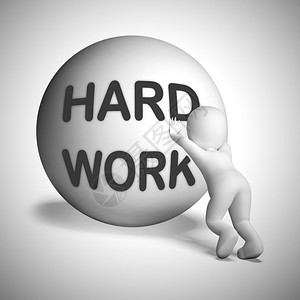 努力工作意味着毅力和艰巨的工作体力劳动或体力劳动三维插图带球奋力上坡的人显示出决心图片
