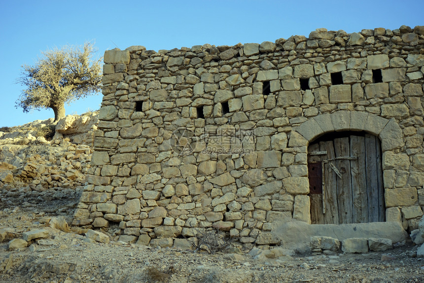 约旦村的旧石块房屋图片