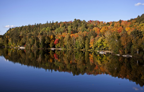 安大略省马斯科卡阿尔冈琴湖秋天的颜色图片
