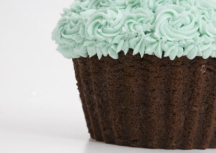 白色背景工作室的绿色小蛋糕背景图片
