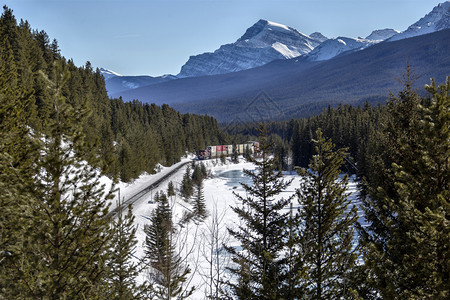 路易丝湖落基山脉火车轨道冰碛曲线加拿大图片