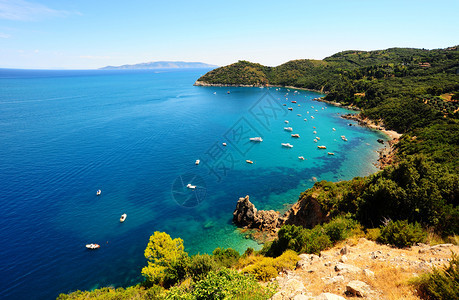 意大利海景港口有游艇绿山海岸线缩水图片