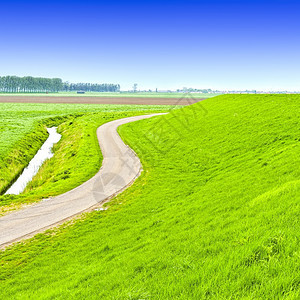 荷兰See公司在荷兰收回的土地上农业荷兰保护大坝和运河沿线的阿斯法特公路图片