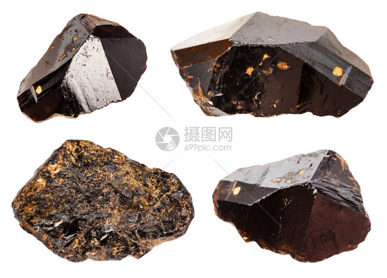 白色背景上分离的各种锡石铁矿物集图片