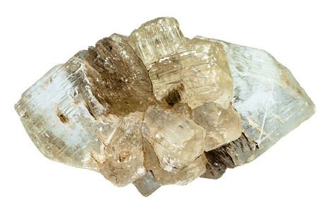 天然矿物在乌拉尔山的白色背石灰上分离的绿化粗氟岩晶体图片