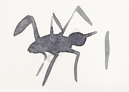 毛笔水墨笔刷在奶油纸上手工绘画用黑水彩的蜘蛛草图背景