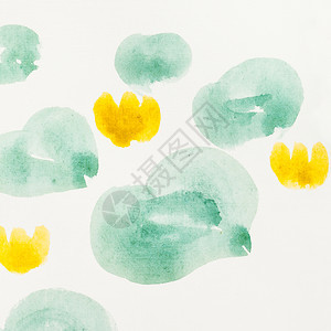 奶油纸上的手工绘画用石膏式手绘用水彩画的叶和水百合花图片