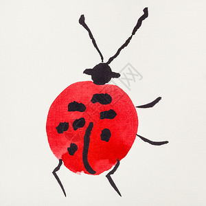 奶油纸上手工绘画用石墨E风格的手工绘画红黑水彩色抽取的母虫图片