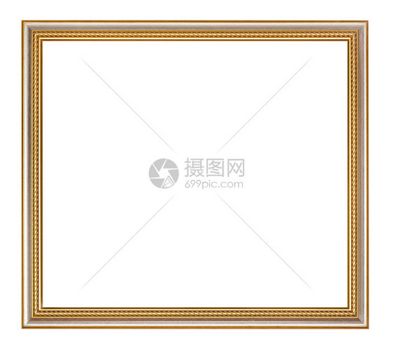 白色背景上隔开画布的空经典金木图片框图片