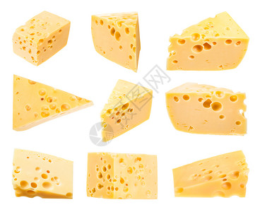 白色背景上的奶酪片背景图片