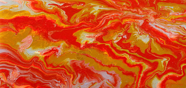 画布上红色灰和黄涂料手工在液态丙烯水流绘画技术中图片