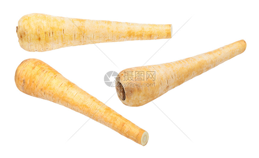 白底隔离的Parsnippastinacaativa工厂三根成熟的图片