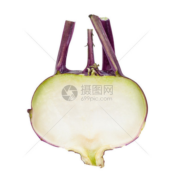 白色背景上隔离的新鲜紫色科拉比卷心菜图片