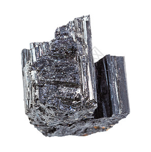 地质采集的自然矿物样本封存白色背景孤立的未粉碎Schorl黑色Tourmaline岩石图片