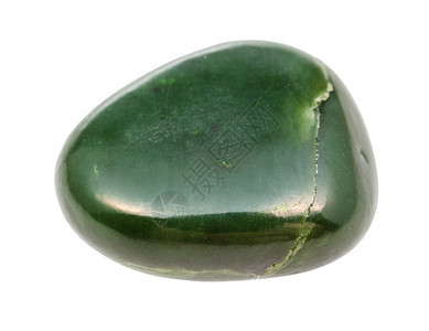 地质采集中自然矿物样本的封闭白色背景中分离的抛光Nephrite绿玉宝石图片