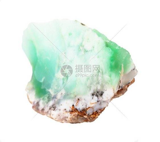 地质采集的天然矿物样本封存白色背景上孤立的原Chrysoprase岩石图片