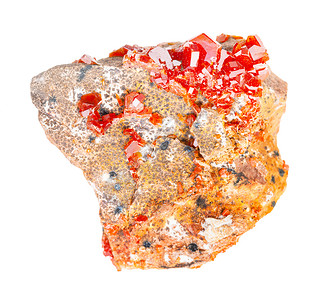 地质采集中自然矿物样本的封存白色背景与岩石隔离的瓦纳丁基岩晶体图片