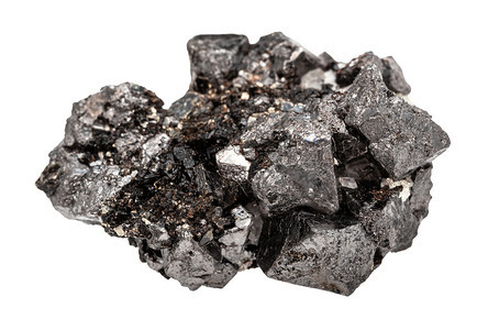地质采集的自然矿物样本封存白底孤立的原晶状磁石铁矿岩图片