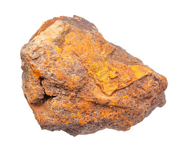 地质采集的天然矿物样本封闭白色背景隔离的粗利蒙铁矿石褐岩图片