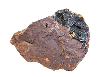 地质采集的天然矿物样本近距离采集岩土褐铁矿石岩土褐铁矿石白底与戈埃提岩隔离白底与戈埃提岩分离图片
