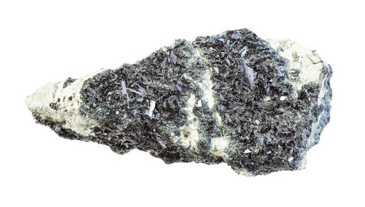 地质采集的自然矿物样本封存白背景孤立的安菲波勒岩石上的未排污Hornblende图片