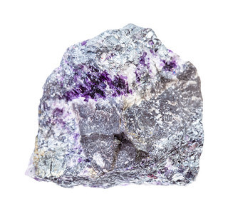 地质采集的天然矿物样本分离与AmethystQuartz隔绝在白色背景上的StibniteAntimonite矿石一块图片