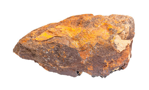 地质采集的天然矿物样本封存白色背景隔离的原利蒙铁矿石褐岩图片