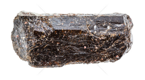 地质采集的天然矿物样本封存在白色背景上分离的未粉色棕底Dravite晶体图片