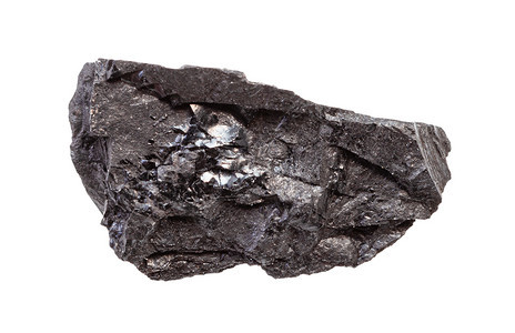 地质采集的天然矿物样本封存白背景与隔离的未粉碎炭疽岩硬煤图片